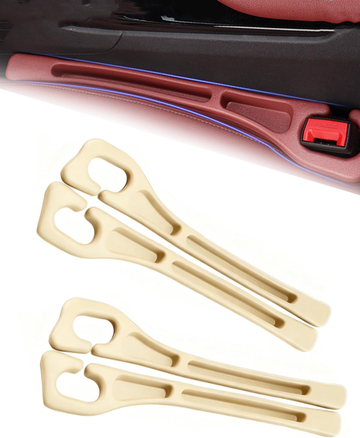Seat Gap Filler Stopping Phone Key from Falling(2 Set Beige) | Dual Slot Car Seat Gap Filler Organizer with Seat Belt Holes & Storage Slot, Universal Seat Gap Strip for Car Suv Truck