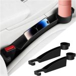 2 Pack Dual-Slot Carbon Fiber Seat Gap Filler, Black | integrated cup holder, console-side placement, blocks dropped items, fits most cars, interior accessory