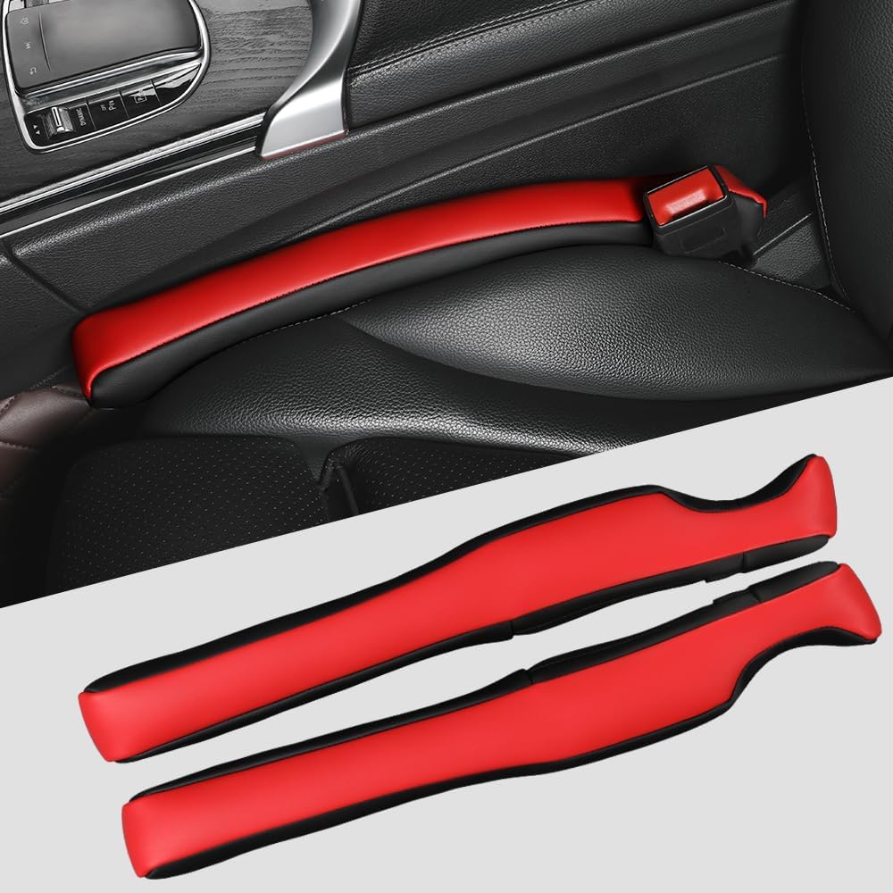 Car Seat Gap Filler/Plug/Pad 2 Pack Universal Faux Leather Strip Console Blockers for Cars, Trucks, SUVs, Adjustable Width 1.4–2.4 Inch, Universal Fit Prevents Items Falling Between Seats (Black&Red)