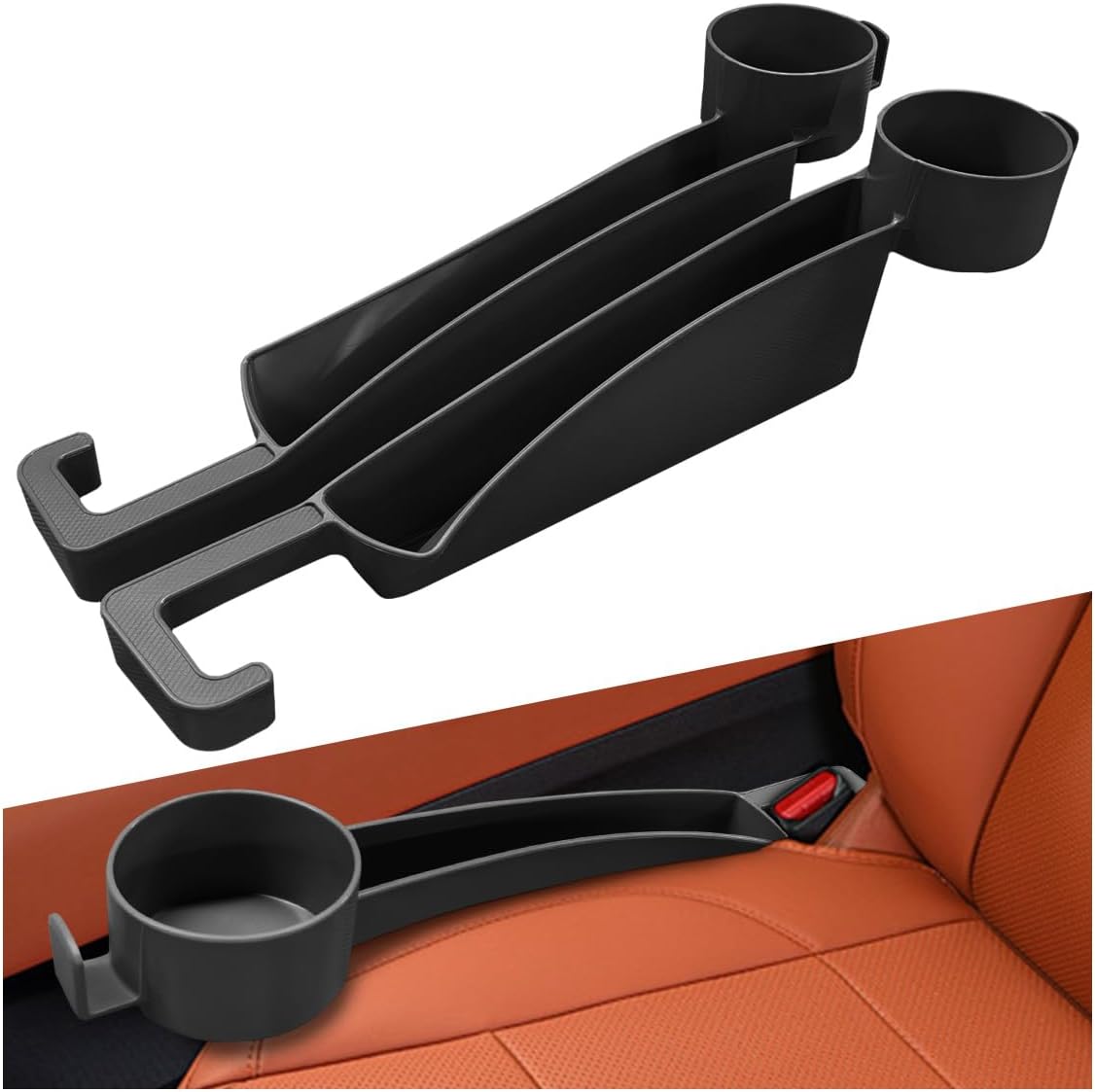 2PCS Dual Slot Car Seat Gap Filler Organizer, Multifunctional Car Side Seat Gap Guard Spacer with Cup Holder, Universal Auto Storage Accessories for Preventing Items Falling Out (Black)