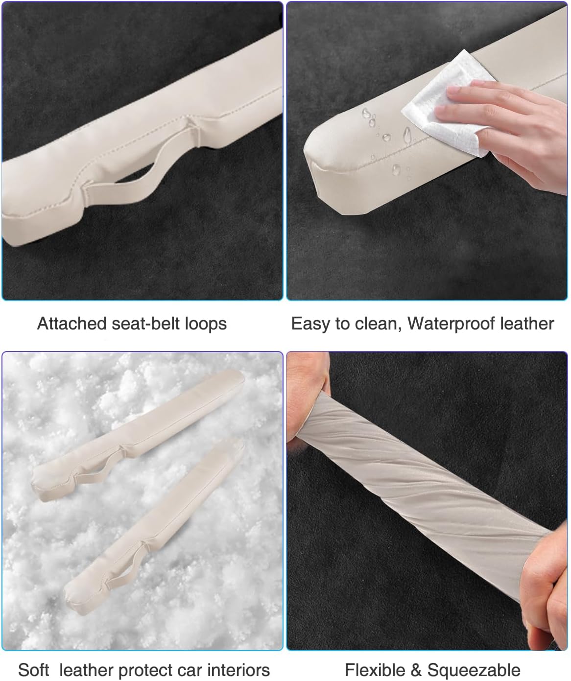 Leather Car Seat Gap Filler Universal for Car Truck SUV to Block The Gap Between Seat and Console Stop Things from Dropping 2 Packs Beige - Image 2