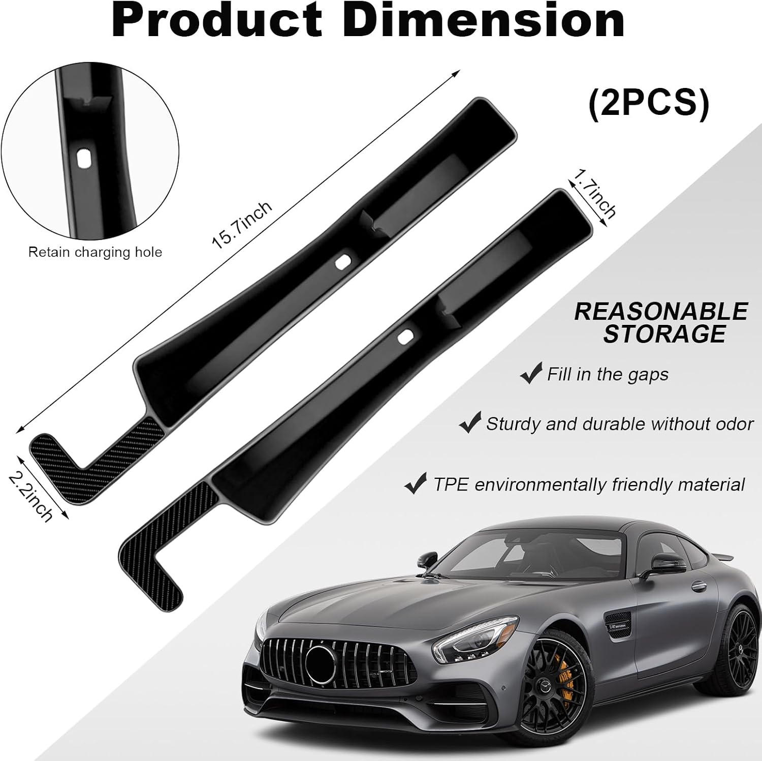 2PCS Car Seat Gap Filler, Automotive Seat Organizer Fill The Gap Between Seat and Console, Universal Car Gap Seat Storage for Phone Wallets and Keys, Car Accessories (Black) - Image 2