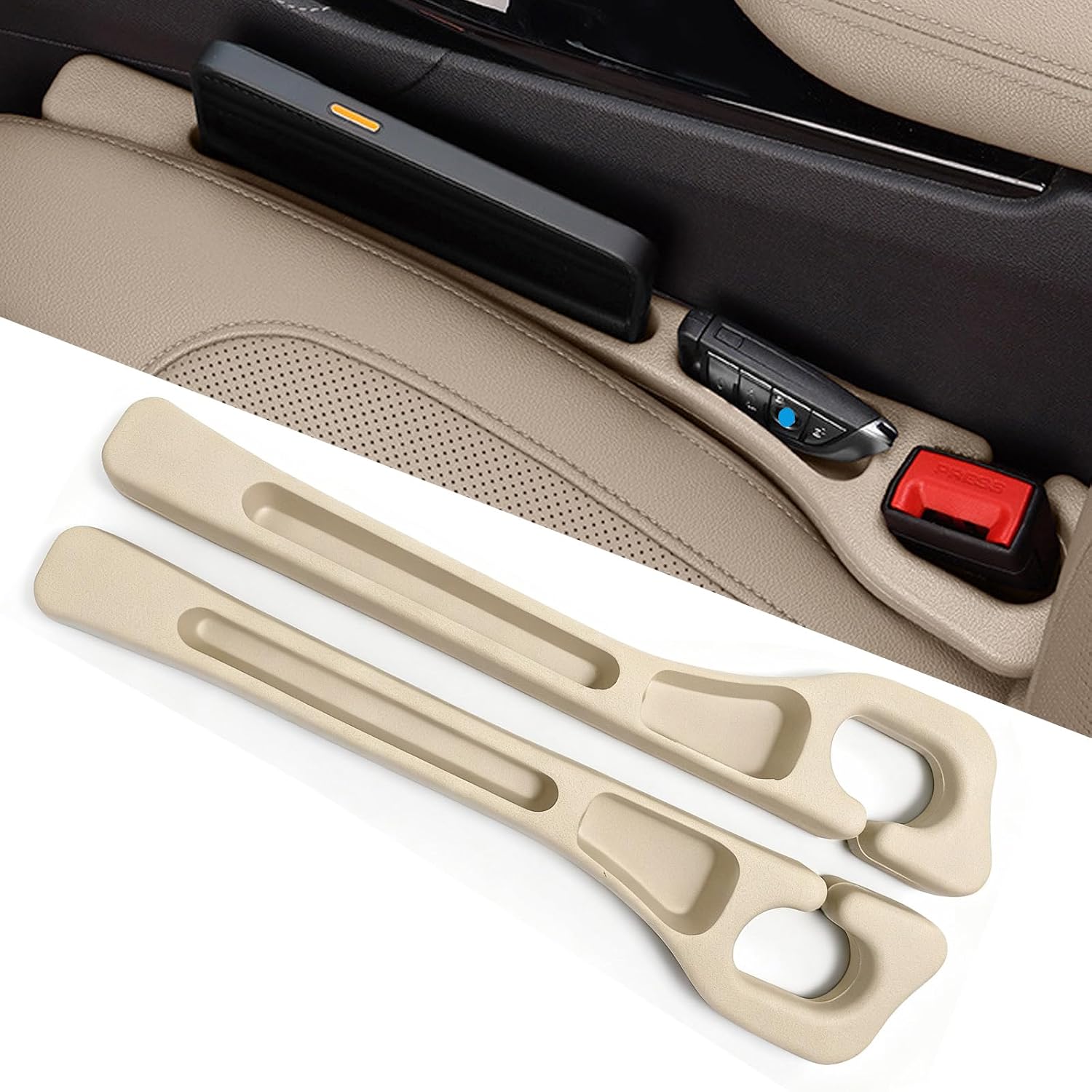Car Seat Gap Filler Organizer of 2, 2 in 1 Car Gap Filler(Beige) | Universal Gap Filler with Storage Pockets, No Drop Seat Guard for Phones Keys Cards,Car Accessories for Most Cars Trucks SUVs