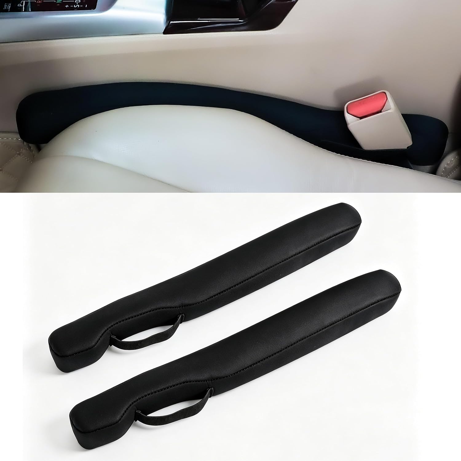 Seat Gap Filler, Full Coverage 1.2-2 inch Gap, Prevent Dropping | Universal Fit for Car SUV Truck, Flexible Filler, Prevents Items Dropping Between Seat and Center Console, 2-Pack Black