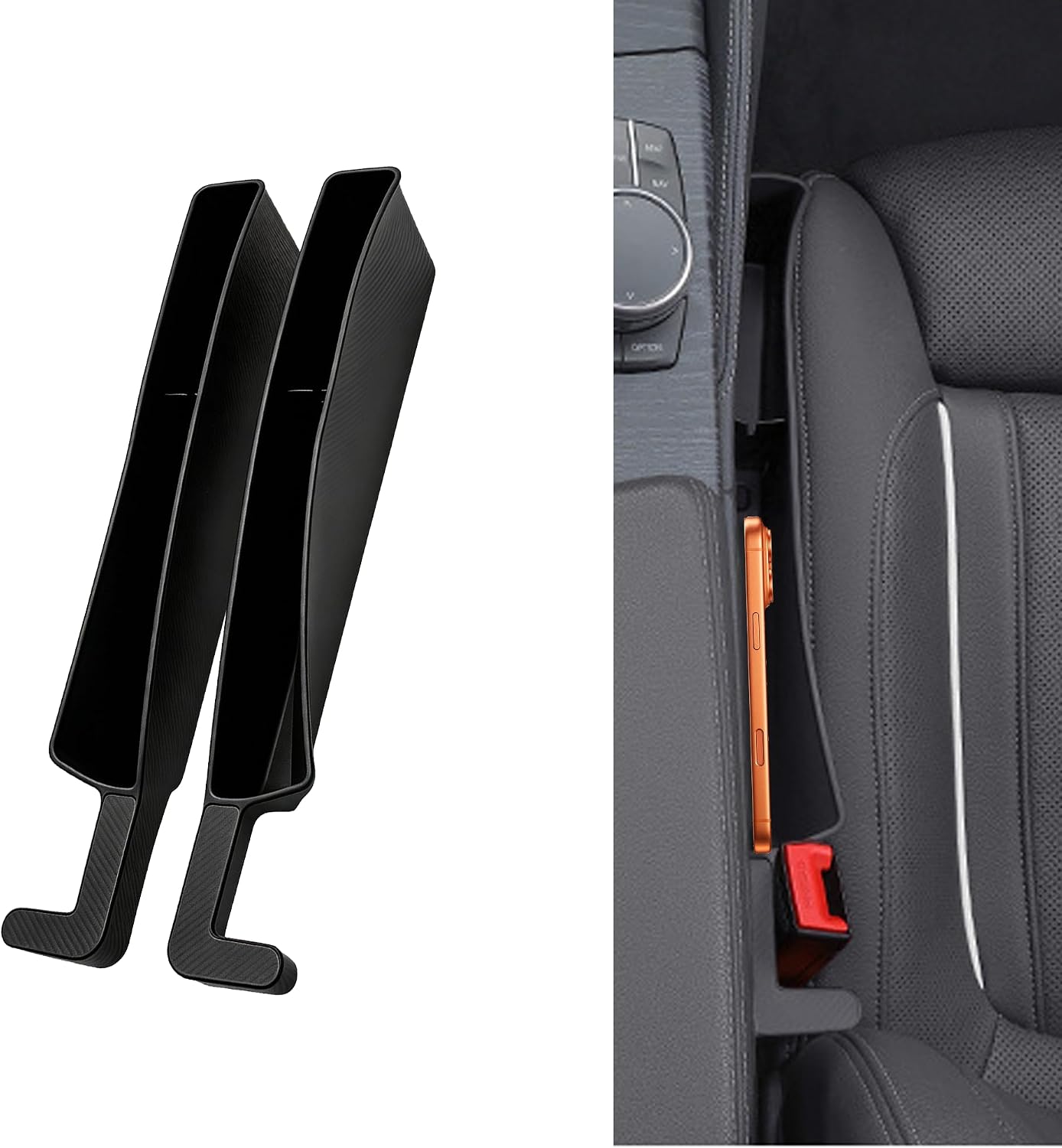 2PCS New Car Seat Gap Stopper with 2 Storage Areas,Car Seat Gap Storage Organizer for Phone Keys Wallet,Universal Car Seat Gap Filler Interior Accessories (Black)