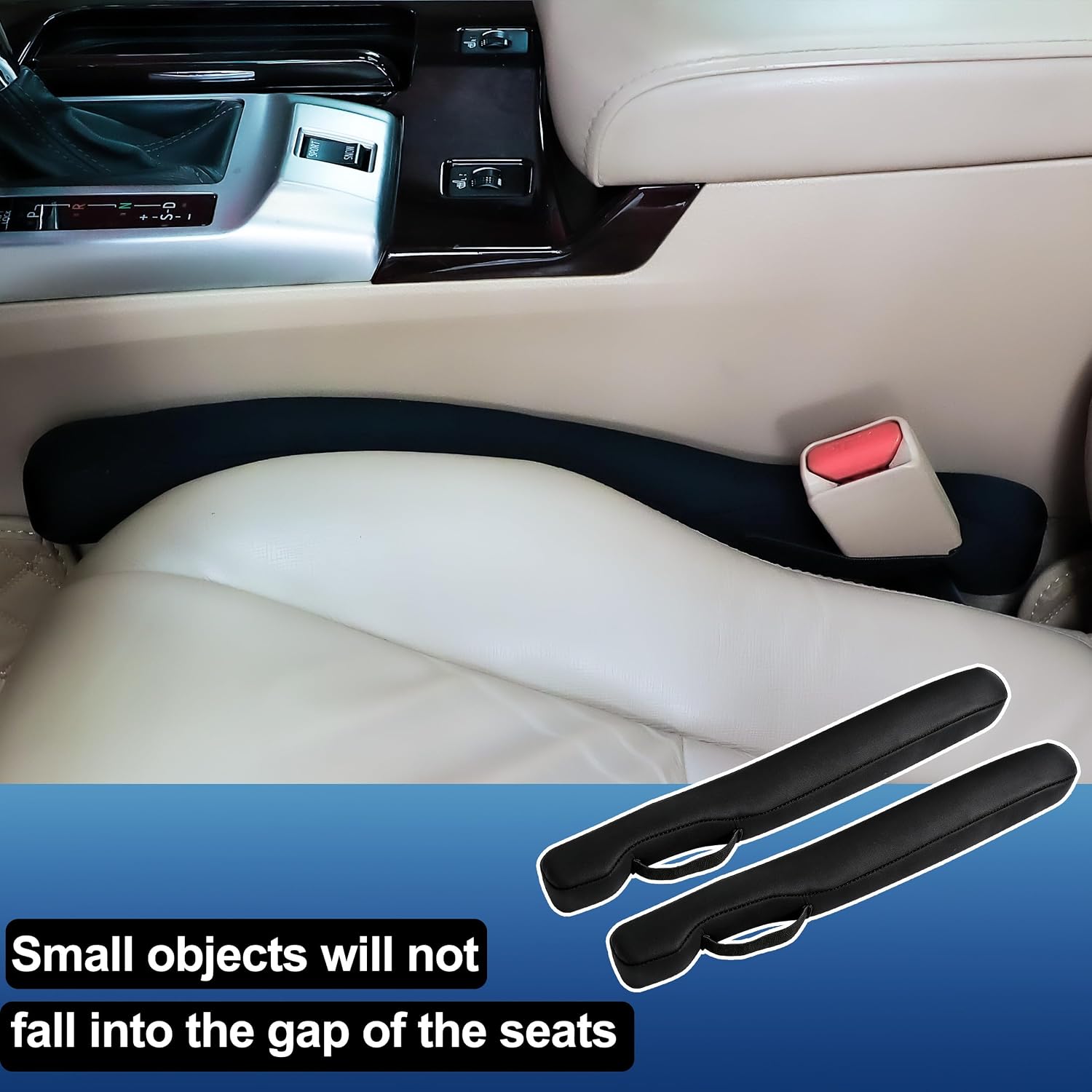 Seat Gap Filler, Full Coverage 1.2-2 inch Gap, Prevent Dropping | Universal Fit for Car SUV Truck, Flexible Filler, Prevents Items Dropping Between Seat and Center Console, 2-Pack Black - Image 2