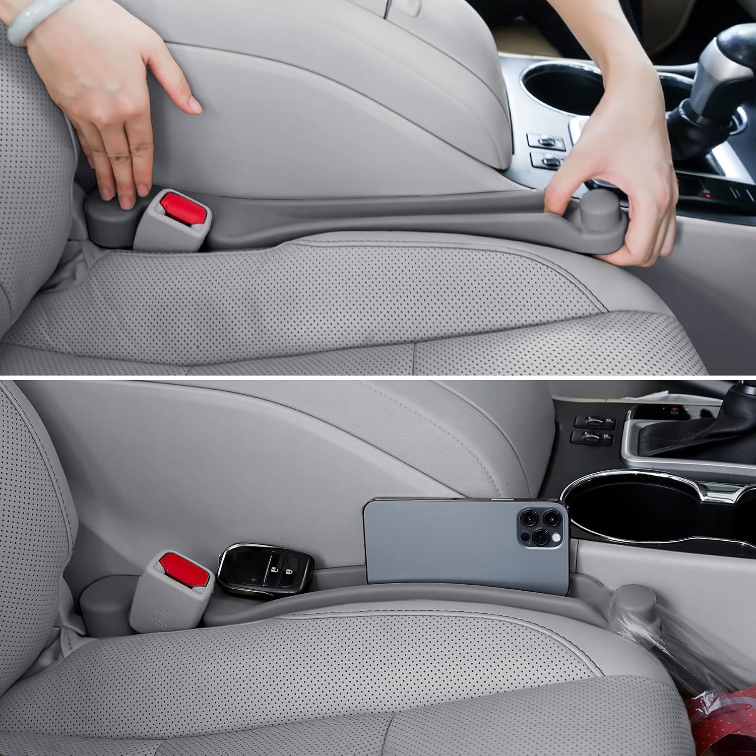 Car Seat Gap Filler 2Pack 3IN1 Organizer with Storage Slot & Hook | Soft Foam Seat Side Gap Filler Universal Fit Car SUV Truck Fill Gap Between Seats & Console Plug Stop Falling (Standard Gray)